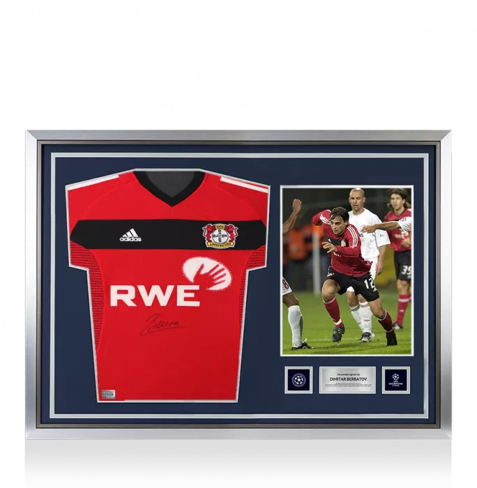 Icons Dimitar Berbatov Official UEFA Champions League Front Signed And Hero Framed Bayer 04 Leverkusen 2002-04 Home Shirt