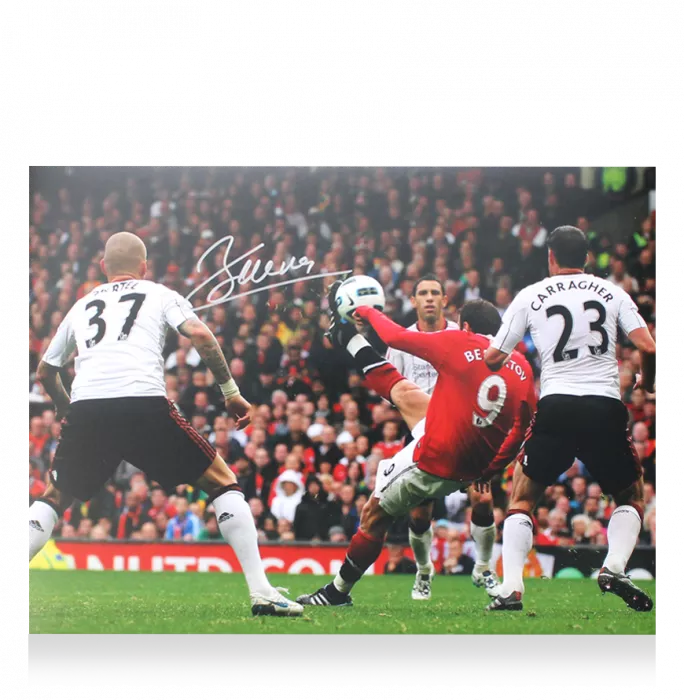 Icons Dimitar Berbatov Signed Manchester United Photo In Premium Photo Frame: Overhead Kick V Liverpool - Signed In Silver