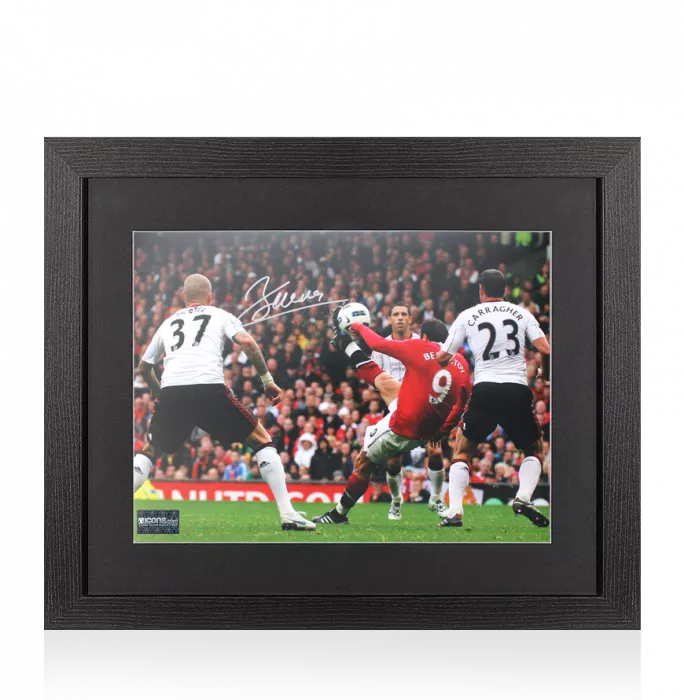 icons Dimitar Berbatov Signed Manchester United Photo In Black Wooden Frame: Overhead Kick v Liverpool - Signed in Silver