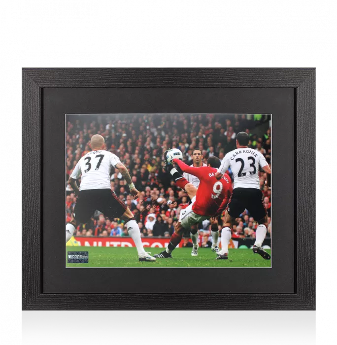 icons Dimitar Berbatov Signed Manchester United Photo In Black Wooden Frame: Overhead Kick v Liverpool - Signed in Black