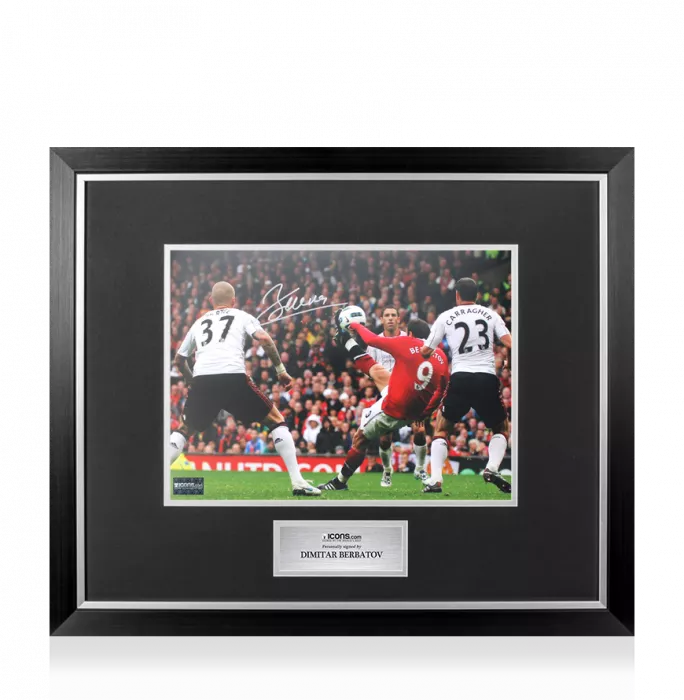 icons Dimitar Berbatov Signed Manchester United Photo In Premium Photo Frame: Overhead Kick v Liverpool - Signed in Silver