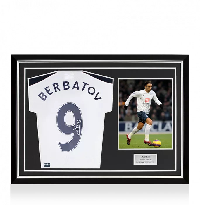 Icons Dimitar Berbatov Signed Tottenham Hotspur Home Shirt Home Shirt In Hero Frame: Option 1