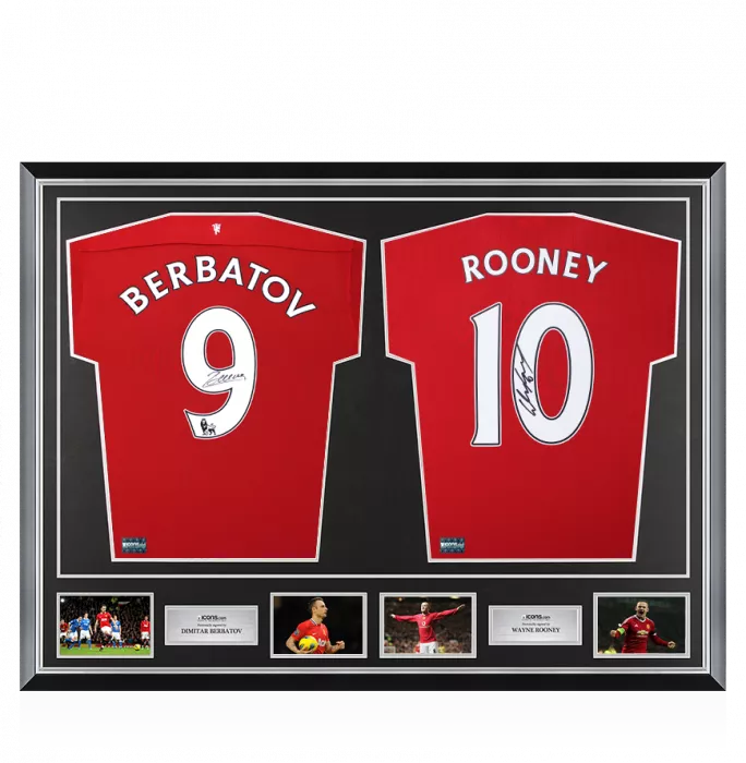 icons Dimitar Berbatov & Wayne Rooney Signed Manchester United Home Shirts In Classic Dual Frame