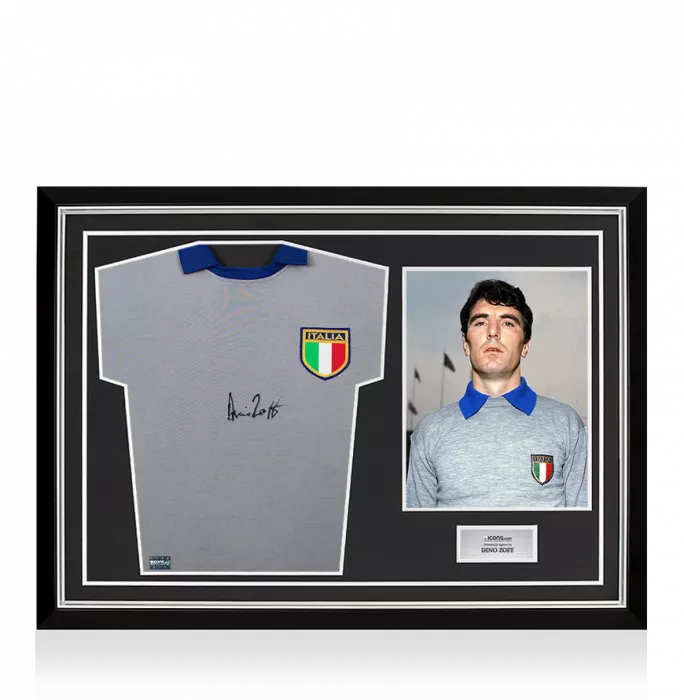 Icons Dino Zoff Front Signed Italy 1982 Home Shirt In Hero Frame: Option 1