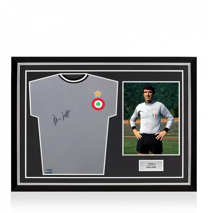 Icons Dino Zoff Front Signed Juventus Retro Home Shirt In Hero Frame: Option 1