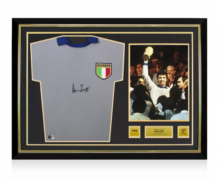 icons Dino Zoff Official 1982 FIFA World Cup™ Front Signed and Hero Framed Italy 1982 Home Shirt