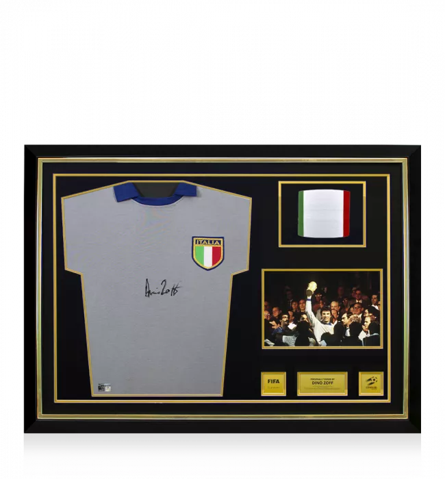icons Dino Zoff Official 1982 FIFA World Cup™ Front Signed and Hero Framed Italy 1982 Home Shirt: 1982 FIFA World Cup Winning Captain Edition