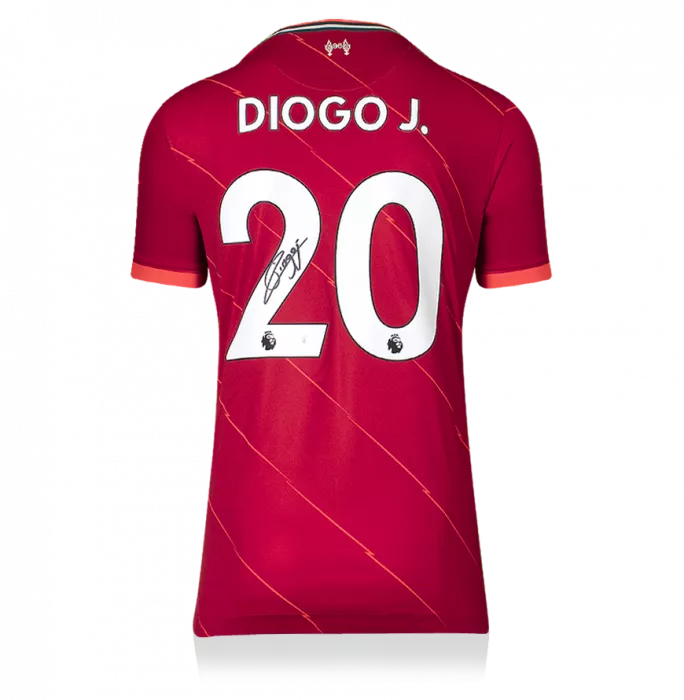 Icons Diogo Jota Back Signed Liverpool FC 2021-22 Home Shirt In Hero Frame: Option 1