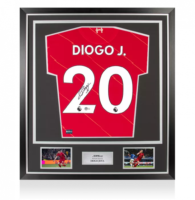icons Diogo Jota Back Signed Liverpool FC 2021-22 Home Shirt In Classic Frame
