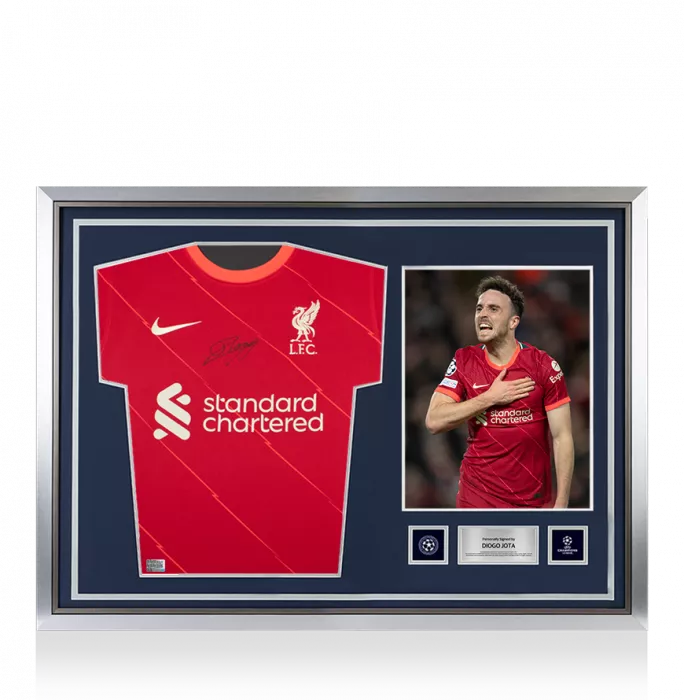 Icons Diogo Jota Official UEFA Champions League Front Signed And Hero Framed Liverpool 2021-22 Home Shirt