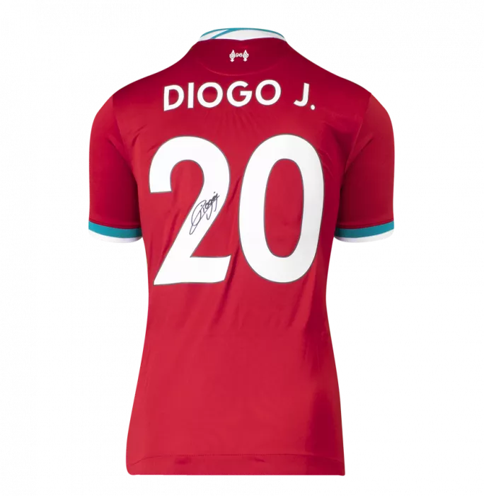 Icons Diogo Jota Official UEFA Champions League Signed And Framed Liverpool FC 2020-21 Home Shirt With Fan Style Numbers