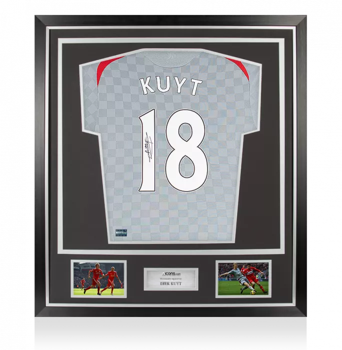 icons Dirk Kuyt Back Signed Liverpool FC 2008-10 Away Shirt In Classic Frame