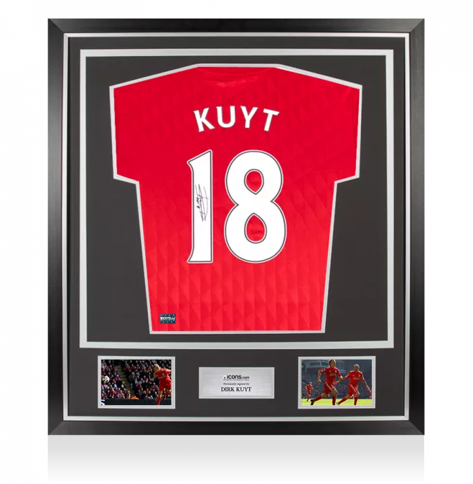 icons Dirk Kuyt Back Signed Liverpool FC 2010-12 Home Shirt In Classic Frame