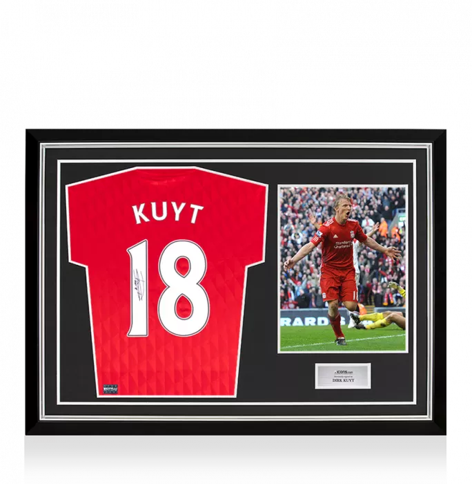 icons Dirk Kuyt Back Signed Liverpool FC 2010-12 Home Shirt In Hero Frame: Option 1