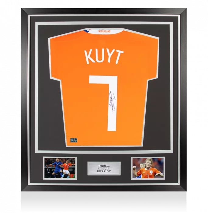 icons Dirk Kuyt Back Signed Netherlands 2008-09 Home Shirt In Classic Frame