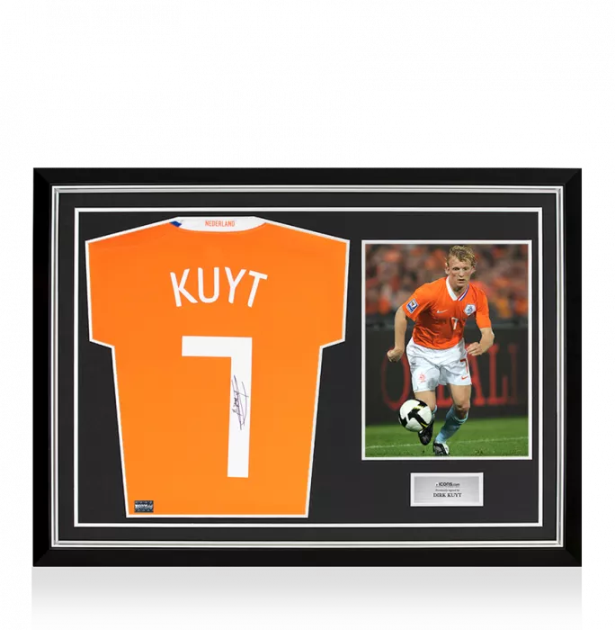 icons Dirk Kuyt Back Signed Netherlands 2008-09 Home Shirt In Hero Frame: Option 1