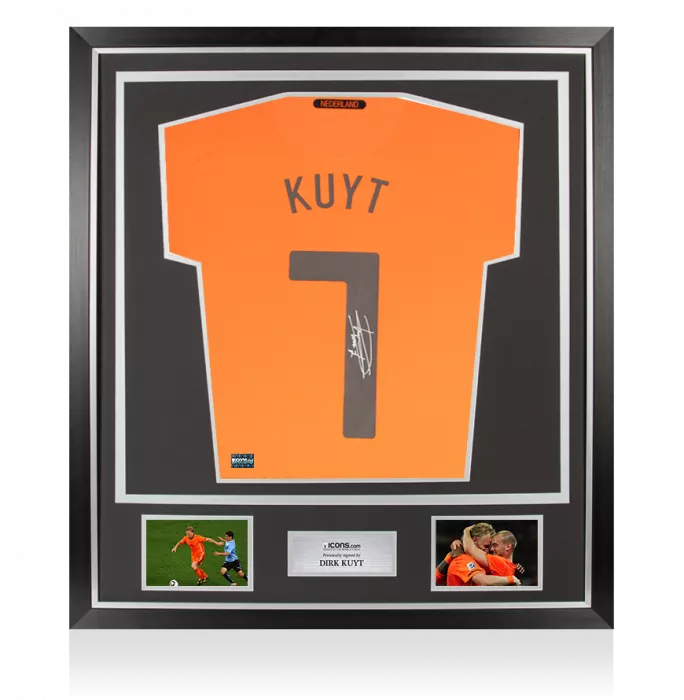 icons Dirk Kuyt Back Signed Netherlands 2010-11 Home Shirt In Classic Frame