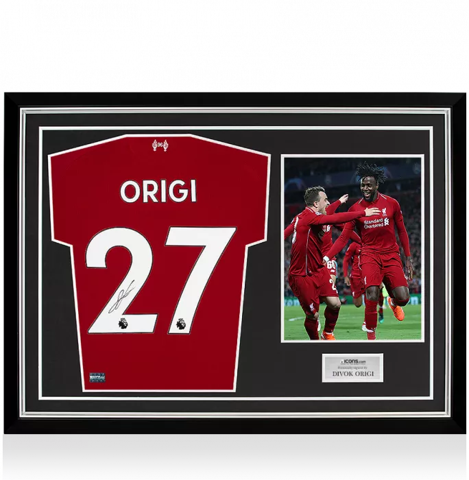 Icons Divock Origi Back Signed Liverpool 2018-19 Home Shirt In Hero Frame – Option 1
