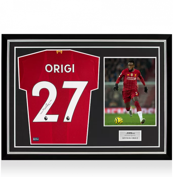 icons Divock Origi Signed Liverpool 2019-20 Home Shirt In Hero Frame: Option 1