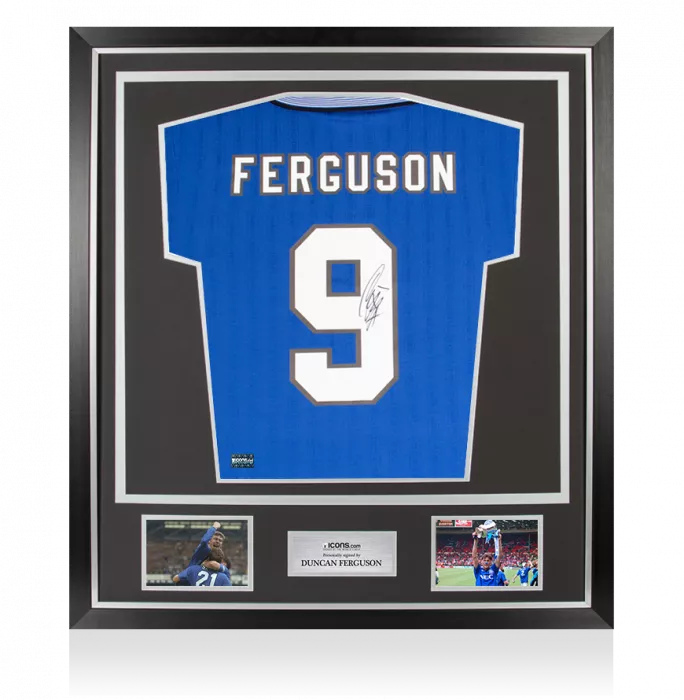icons Duncan Ferguson Back Signed Everton 1995 FA Cup Final Shirt In Classic Frame