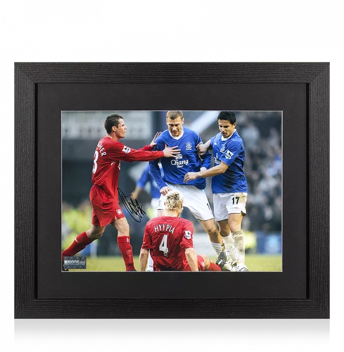icons Duncan Ferguson Signed Everton Photo In Black Wooden Frame: Merseyside Derby