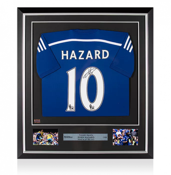 icons Eden Hazard Back Signed and Framed Chelsea 2014-15 Home Shirt