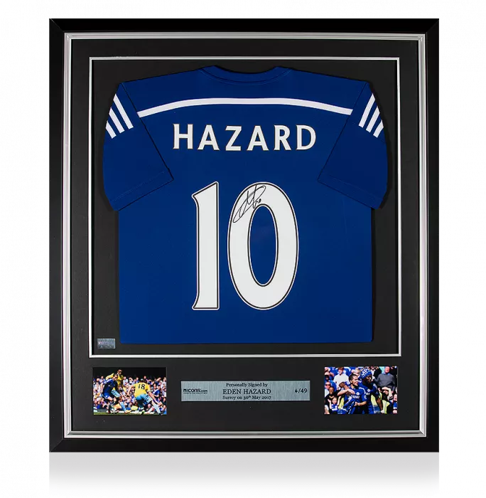 icons Eden Hazard Back Signed and Framed Chelsea 2014-15 Home Shirt With Fan Style Numbers