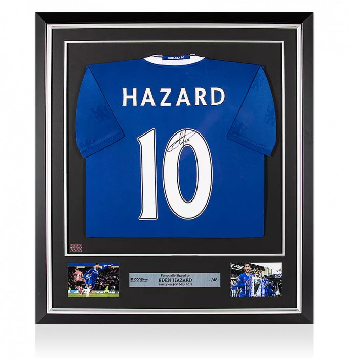 icons Eden Hazard Back Signed and Framed Chelsea 2016-17 Home Shirt