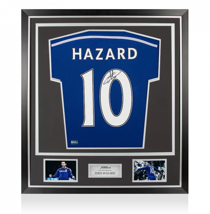 icons Eden Hazard Back Signed Chelsea 2014-15 Home Shirt With Fan Style Numbers In Classic Frame
