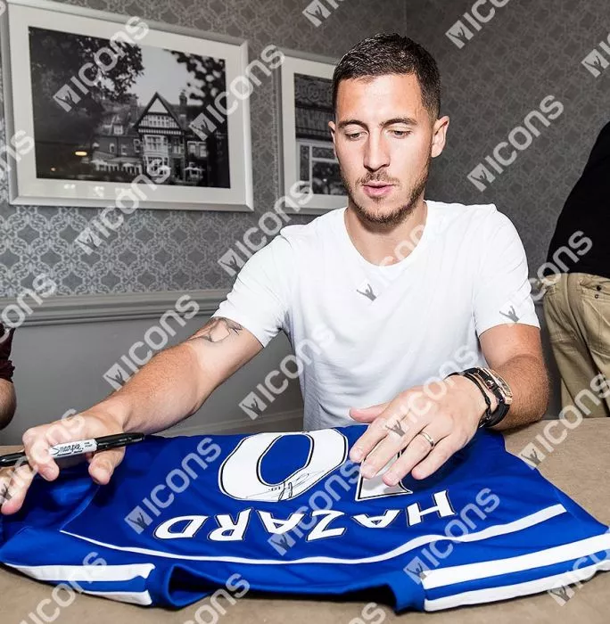 Icons Eden Hazard Back Signed Chelsea 2014-15 Home Shirt With Fan Style Numbers