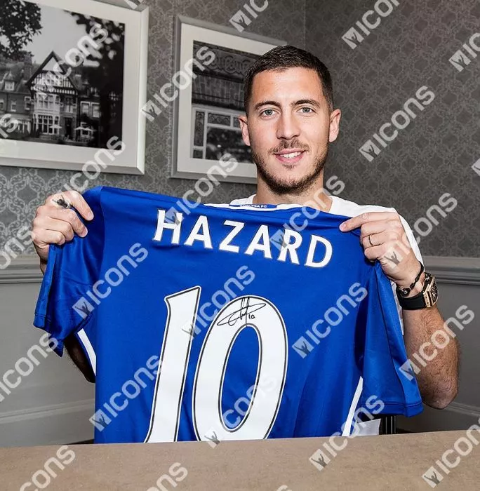 Icons Eden Hazard Back Signed Chelsea 2016-17 Home Shirt In Classic Frame