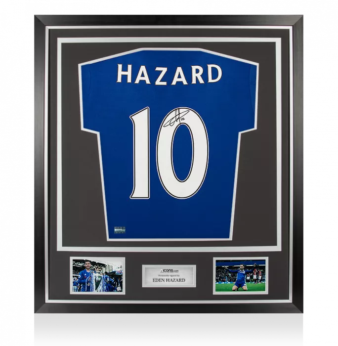 icons Eden Hazard Back Signed Chelsea 2016-17 Home Shirt In Classic Frame
