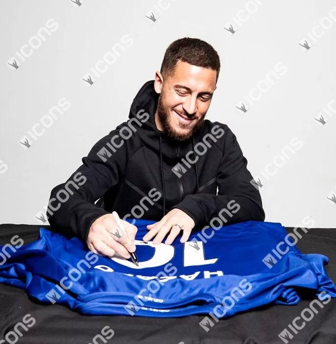 Icons Eden Hazard Back Signed Chelsea 2017-18 Home Shirt In Hero Frame: Option 2
