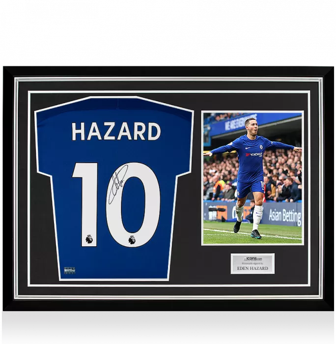 icons Eden Hazard Back Signed Chelsea 2017-18 Home Shirt In Hero Frame: Option 2