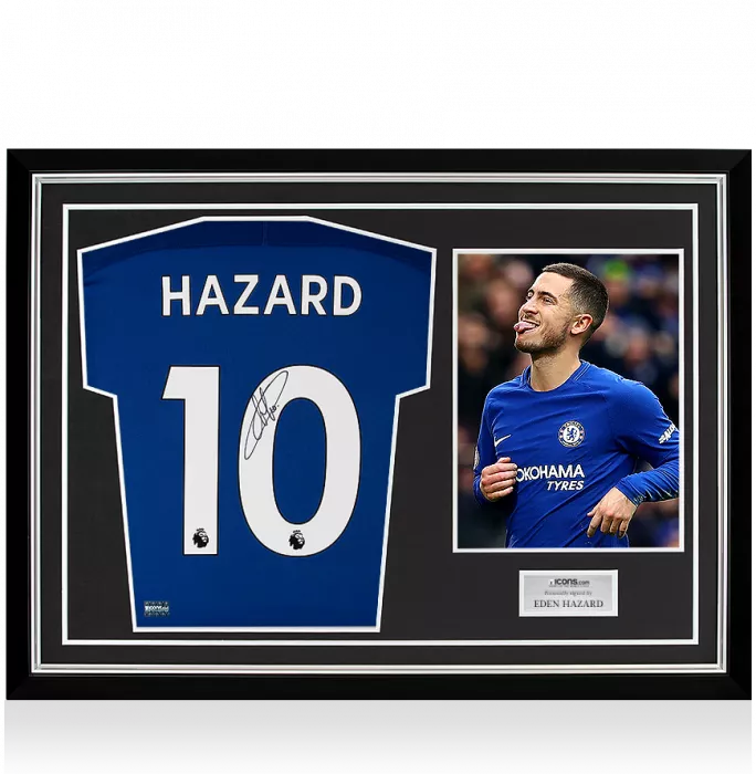 icons Eden Hazard Back Signed Chelsea 2017-18 Home Shirt In Hero Frame: Option 1
