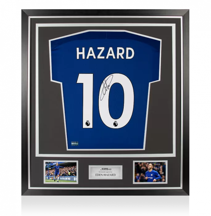 icons Eden Hazard Back Signed Chelsea 2017-18 Home Shirt In Classic Frame