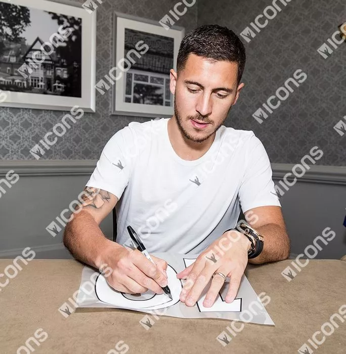 Icons Eden Hazard Back Signed Chelsea 2017-18 Home Shirt With Fan Style Numbers