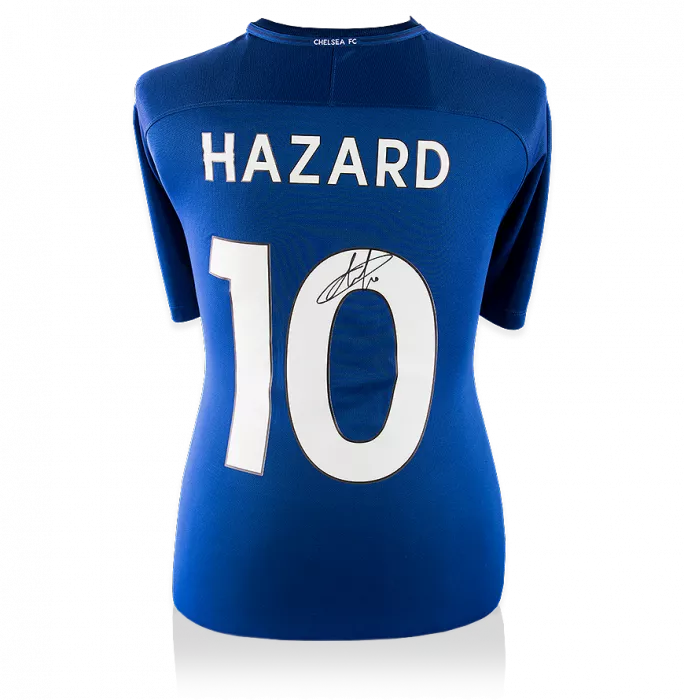 icons Eden Hazard Back Signed Chelsea 2017-18 Home Shirt With Fan Style Numbers