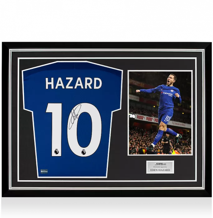 icons Eden Hazard Back Signed Chelsea 2017-18 Home Shirt In Hero Frame: Option 3