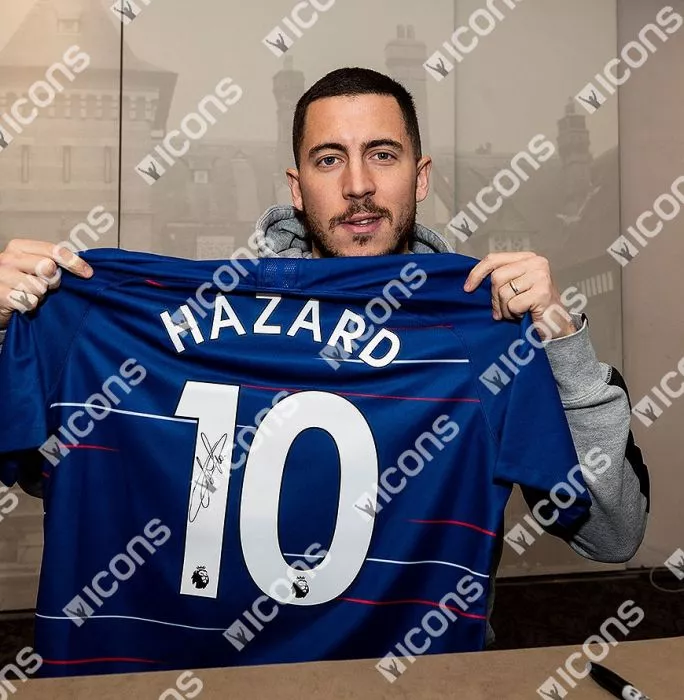 Icons Eden Hazard Back Signed Chelsea 2018-19 Home Shirt In Classic Frame
