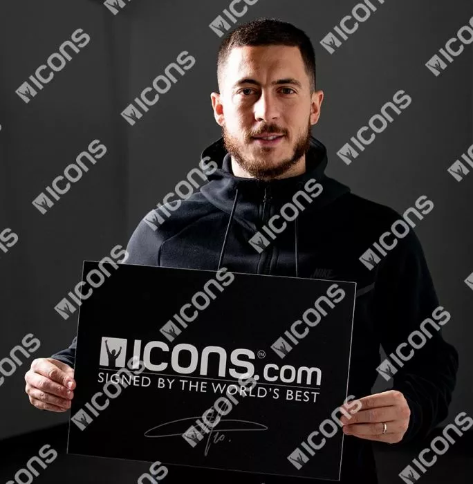 Icons Eden Hazard Back Signed Chelsea 2018-19 Home Shirt With Fan Style Numbers In Hero Frame: Option 1