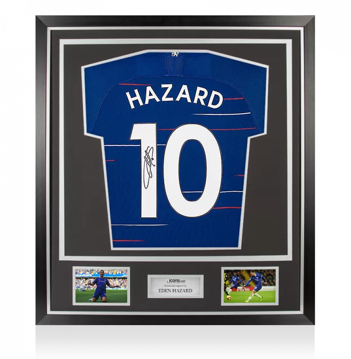 icons Eden Hazard Back Signed Chelsea 2018-19 Home Shirt With Fan Style Numbers In Classic Frame