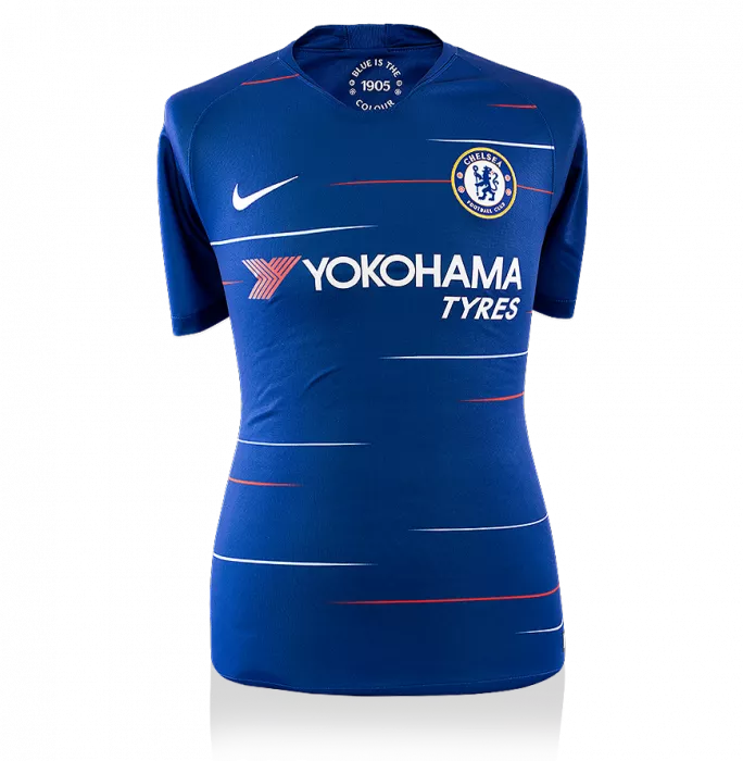 Icons Eden Hazard Back Signed Chelsea 2018-19 Home Shirt With Fan Style Numbers