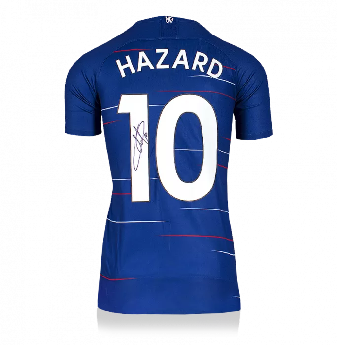 icons Eden Hazard Back Signed Chelsea 2018-19 Home Shirt With Fan Style Numbers