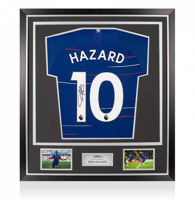 icons Eden Hazard Back Signed Chelsea 2018-19 Home Shirt In Classic Frame