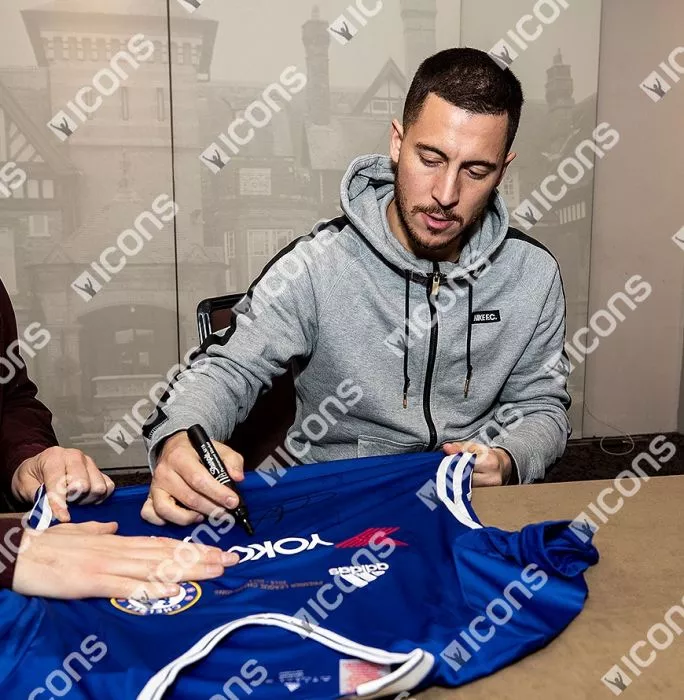 Icons Eden Hazard Front Signed Chelsea 2016-17 Home Shirt: Premier League Champions Edition