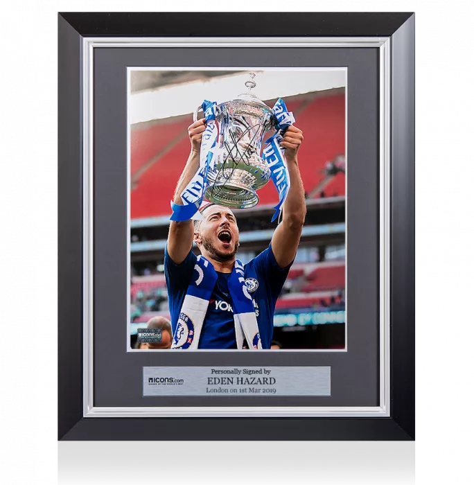 icons Eden Hazard Signed and Framed Chelsea Photo: 2018 FA Cup Winner