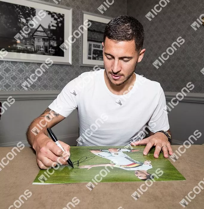 Icons Eden Hazard Signed Belgium Photo In Black Wooden Frame: UEFA EURO 2016 Goal Vs Hungary