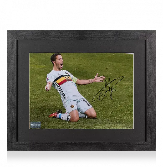 icons Eden Hazard Signed Belgium Photo In Black Wooden Frame: UEFA EURO 2016 Goal vs Hungary