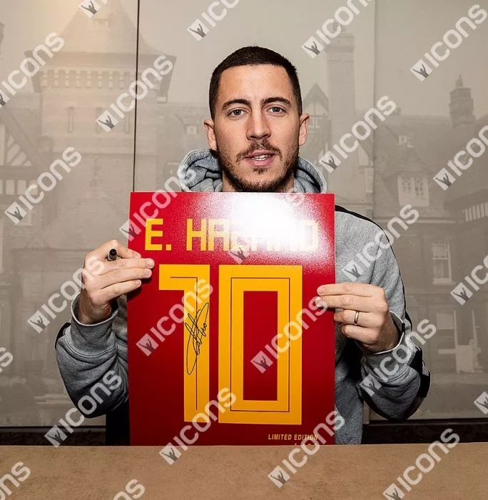 Icons Eden Hazard Signed Belgium Shirt Print In Black Wooden Frame: Limited Edition 'Hazard 10'